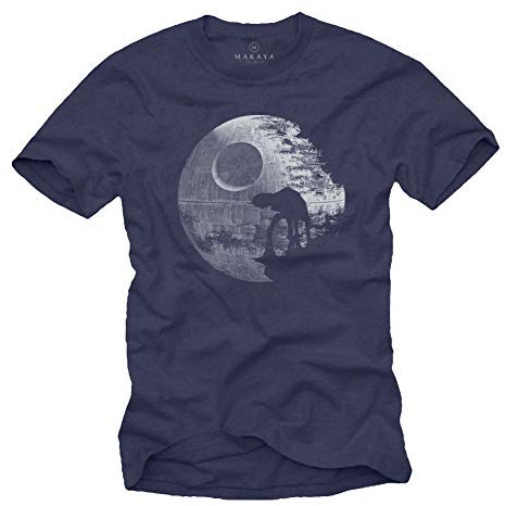 Makaya T-Shirt Geek Death Star avec ATAT Wars Bleu Homme M
