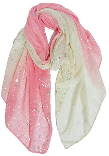 DAMILY Femmes Argent Plume Paillette Imprimé Écharpe Foil Print Foulard Wraps Daily Châle Rose Gris (Rose)
