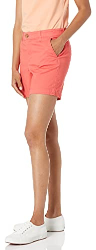 Amazon Essentials Short Chino Coupe Ajustée Taille Mi-Haute Entrejambe 12,7 cm (Disponible en Coupe Droite et pour Silhouettes Galbées) Femme, Rose Corail, 42