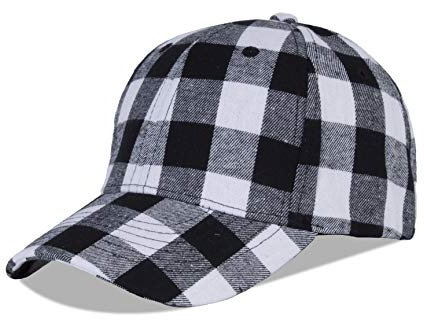 LANGZHEN Plaid Print verstellbare Baseball Cap Weiche Baumwollmischung Checked Print Outdoor Hut Cap für Männer Frauen (Gitter Schwarz+Weiß)