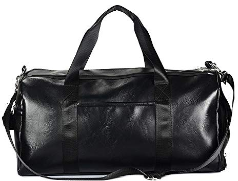 Vmokki Sporttasche mit Schuhfach Nassfach Reisetasche aus PU Leder Groß Wasserdicht Fitnesstasche Weekender Herren Damen für Sport Fitness Reise Gym (Schwarz)