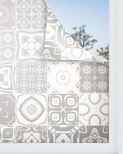 Panorama Vinilo para Ventanas Baldosa Hidráulico Color Gris 39x100 cm - Lámina Translúcida para Cristal - Pegatina Privacidad - Válido para Ducha - Decoración