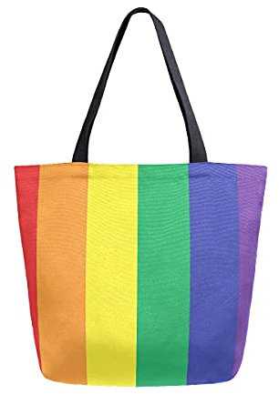 COZYhome Große Canvas-Handtasche LGBT Regenbogen Streifen Tote Taschen Wiederverwendbare Einkaufen Lebensmittel Tasche Schultertasche Geldbörse für Frauen Arbeit Schule