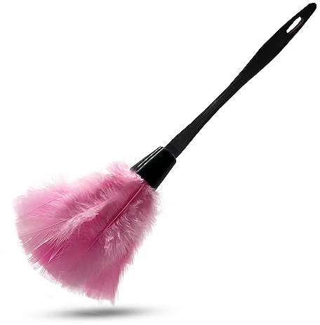 14 Inch Turkey Feather Duster – Lightweight Cleaning Brush for Home, Office, Furniture, Blinds, and Electronics(Pink)