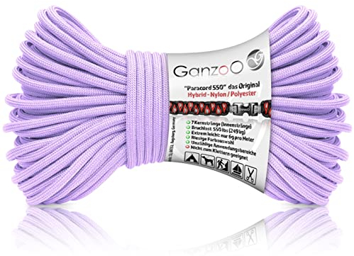 Ganzoo Paracord 550 Seil Flieder lila, 4mm, Typ 3, Nylon Polyester, Hybrid, Armband, Hunde-Leine, Hunde-Halsband knüpfen, ca. 250kg Bruchlast, Outdoor Rope, Camping Schnur, Allzweckseil, 30 Meter