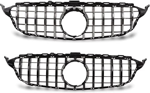 Frontstoßstangengrill, für Panamericana GT Style Grillersatz für C-Klasse W205 C205 S205 PreFacelift 20152018 (schwarzglänzend)(voll schwarz)