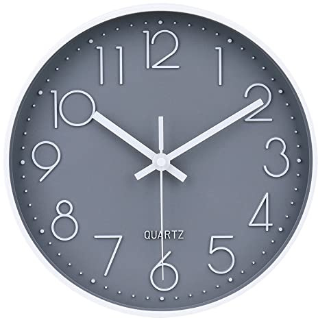jomparis Horloge Murale Moderne à Quartz silencieuse de 25 cm - sans tic-tac - Décoration pour Salon, Chambre, Bureau - Gris