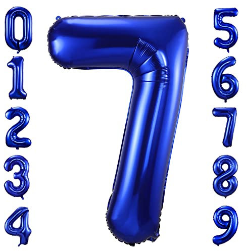 Grand ballon numérique géant en forme de chiffre 7 - Bleu marine - 101,6 cm - Pour fête d'anniversaire, remise de diplôme, fête prénatale, anniversaire de mariage (bleu marine, chiffre 7)