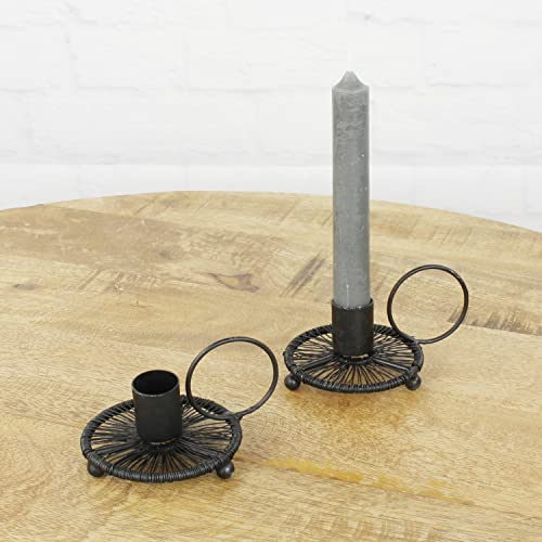 MACOSA VM090971_x2 Kerzenhalter 2er Set Metall schwarz rund Kerzenleuchter mit Griff modernes Design Kerzenständer Draht Deko Tisch-Dekoration Kerzen Halter