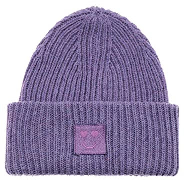 Zwillingsherz Slouch-Beanie-Mütze mit Wolle - Hochwertige Strickmütze mit Herz Smileys Patch für Damen Mädchen– Hat - Grobstrick - One Size - warm und weich für Frühling Herbst und Winter