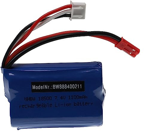 vhbw Akku kompatibel mit MJX T10, T11, T34 Modellbau (1100mAh, 7,4V, Li-Ion, 55 x 37 x 19 mm)