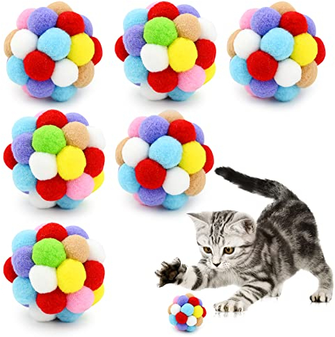 6 Stück Katzenspielzeug Bälle 5cm Bunte Pom Poms Rassel Ball Haustier Plüsch Hüpfball Kauen Katzenspielzeug Interaktives Katzenspielzeug für Katzen Kätzchen Spielen Jagd Beseitigen Sie Langeweile