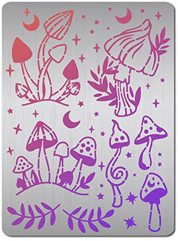 GORGECRAFT 14x19cm Pilz-Schablonen Metall-Tagebuch Edelstahl-Stanzformen Schablone Wiederverwendbar Stern-Mond-Zweig-Vorlage Für Holzschnitzerei DIY Scrapbooking Fotoalbum Dekorative Prägung DIY