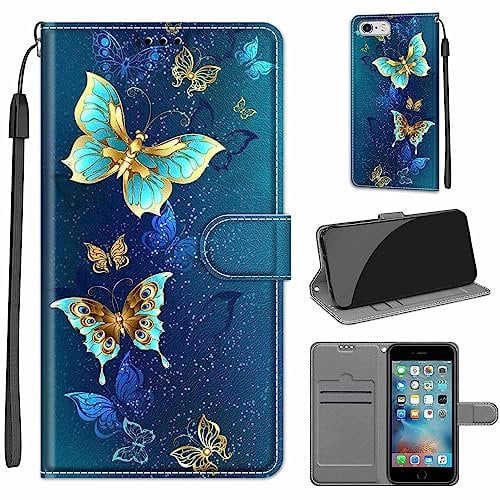 for iPhone 6 / 6S Case, PU Leather Wallet Book Flip Folio Stand View Cover Pouch Compatible with iPhone 6 / 6S Phone Case (Butterfly)
