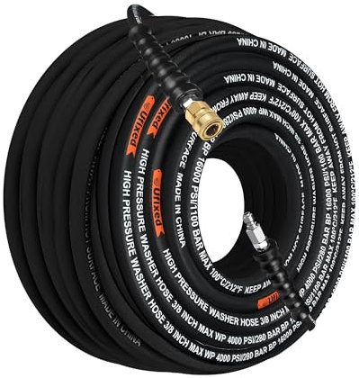 3/8 Pressure Washer Hose 50 Ft, Ufixed Power Washer Hose Hot water Pressure Washer Hose High Pressure Hose 4000 PSI Non Marking Rubber Jacket Brass Fittings
