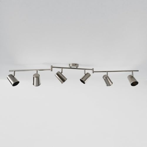 HOFTRONIC - Riga LED Deckenstrahler 6-Flammig - Edelstahl - 6 Spots drehbar/schwenkbar - GU10 - Deckenspot für Wohnzimmer, Küche, Flur - Deckenleuchte - Spotlampe (L1200mm)