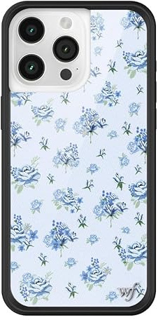 Wildflower Forget Me Not Floral-Hülle, kompatibel mit Apple iPhone 15 Pro Max, blau, floral, weiß, kokett, schützender schwarzer Stoßfänger, 1,2 m Falltest-Zertifiziert, kleines Unternehmen im Besitz