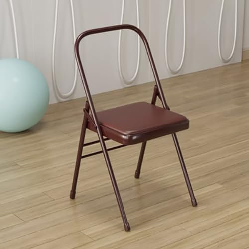 HEYBB Yoga-Klappstuhl, Metall-Hilfsstuhl, Verstärkter Tragbarer Rückenfreier Stuhl (Braun)
