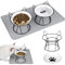 Vyuwast Cat Bowls with Stand Tilted, Raised Cat Feeding Bowls Flat Ceramic Anti Vomiting Dog Bowls with 15°Anti Vomiting Cat Feeder Stand with Pet Bowl Mat Cat Dishes for Food and Water Bowls(Black)