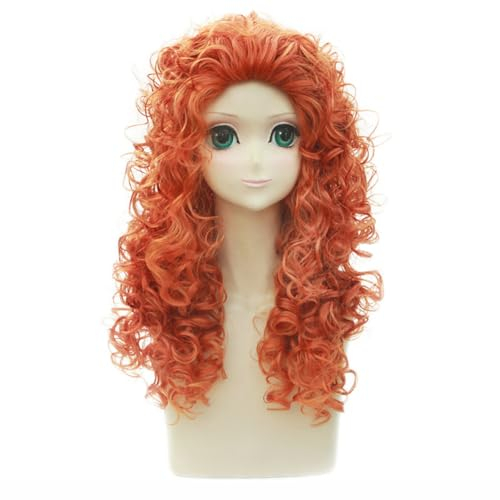 GmfLeX Merida Perücke - Lange lockige orangefarbene Perücke - Cosplay & Halloween - Einheitsgröße passt für die meisten