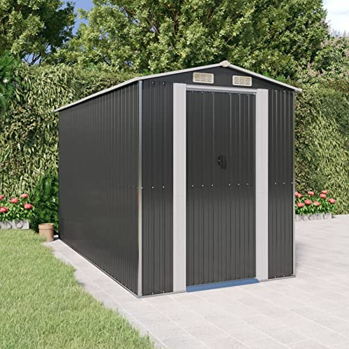 SECOLI Geräteschuppen XXL Metall Gerätehaus Anthrazit 192 x 357 x 223 cm Gartenschrank Wetterfest Outdoor Schrank Gartenhütte Terrassenschrank Metall Geräte Schuppen Verzinkter Stahl