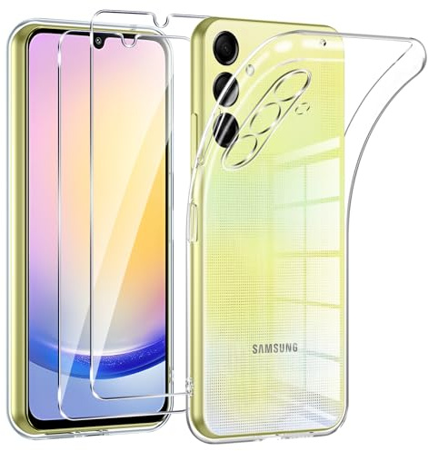 Phoona Cover per Samsung Galaxy A25 5G Custodia con 2 Pezzi Pellicola Vetro Temperato,Ultra Sottile Trasparente Silicone Protettiva Case per Samsung A25 Sottile Morbida Antiurto Cover