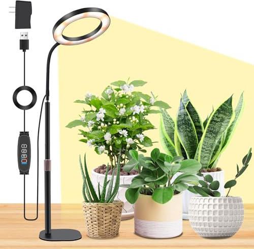 Luci per piante da interno, Lampada a LED per la crescita delle piante da scrivania, luce di crescita a spettro completo, altezza regolabile, timer auto3/9/12H,ideale per la crescita di piccole piante