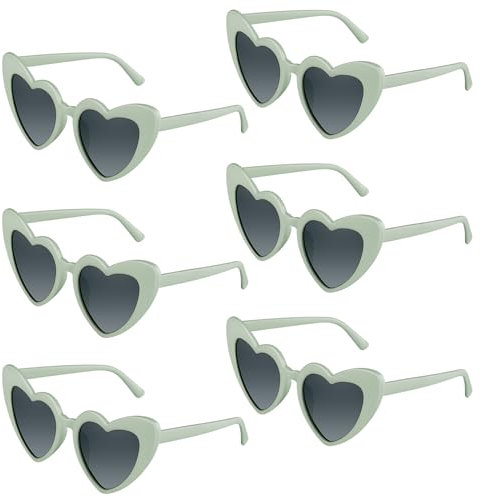 BOUBONI Lot de 6/12/24/48 lunettes de soleil vintage en forme de cœur pour enterrement de vie de jeune fille, fête de mariage, vert, 15.3cm/6.02inch
