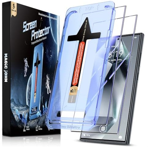 MAGIC JOHN 2 Pack for Samsung Galaxy S24 Ultra Tempered Glass Screen Protector, Auto Dust-Elimination Installation, Bubble Free, HD Clear, Easy Installation