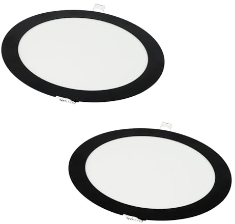JANDEI - Pack 2x LED-Downlight 18W rund, Einbauleuchte, 1440 Lumen, Innenbereich IP20, schwarz lackierter Rahmen, Ø 200-Ø 205 mm, extra flach 13 mm, inklusive Transformator (Warmweiß 3000k)