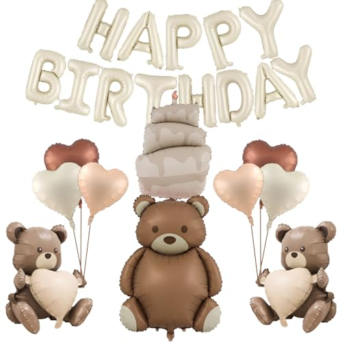 DazzJoy Happy Birthday Ballon Bär, XXL Luftballon Tiere Ballons Bär, Luftballons Folienballon Geburtstag Bären, Helium Ballon Bär für Babyparty Deko, Kindergeburtstag Deko, Waldtiere Deko Geburtstag