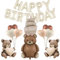 DazzJoy Happy Birthday Ballon Bär, XXL Luftballon Tiere Ballons Bär, Luftballons Folienballon Geburtstag Bären, Helium Ballon Bär für Babyparty Deko, Kindergeburtstag Deko, Waldtiere Deko Geburtstag