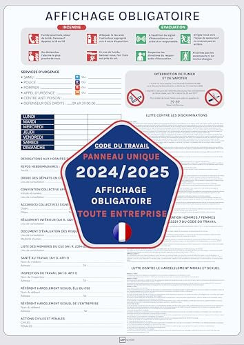 Affichage Obligatoire Entreprise 2025 – Panneau Encapsulé Haute Qualité A3 – Conforme Code du Travail & Réglementation – Feutre Effaçable + Autocollant Interdiction de Fumer Offert