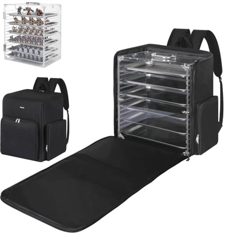 Famard Miniatures Storage Case with Backpack,Magnetic Wargame Miniature Army Carrying Case,Clear Acrylic Board Game Miniatures Display Case Compatible with Warhammer 40k