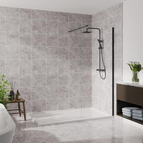 Blümme 900mm Wetroom Screen Walk in Shower Enclosure Bathroom Screen Panel 8mm Easy Clean Glass Matte Black Framed
