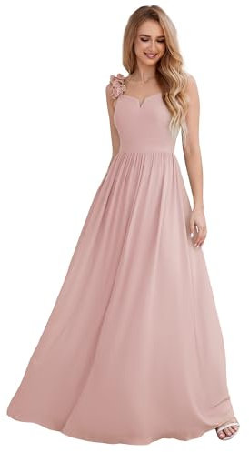 Ever-Pretty Robe de Demoiselle d'honneur Longue Bandoulière Fleurie Col V sans Manches pour Mariage Rose 40