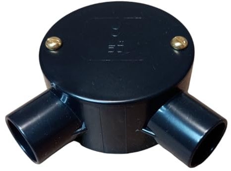 Black 20mm PVC Conduit Box 2 Way Terminal Box with Lid and Screws - Pack of 1