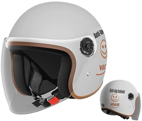 Motorradhelm mit Visier, Vintage-Retro-Stil,Motorradhelm für Kinder, Jugendliche, Männer, Frauen, offener Helm, Halbhelm, ECE-geprüfter Motorradhelm G,55-60CM