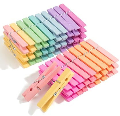 Mr. Pen - Spille in legno naturale, confezione da 50, 7,4 cm, colorate e resistenti alla ruggine, per appendere vestiti, mollette con colori pastello