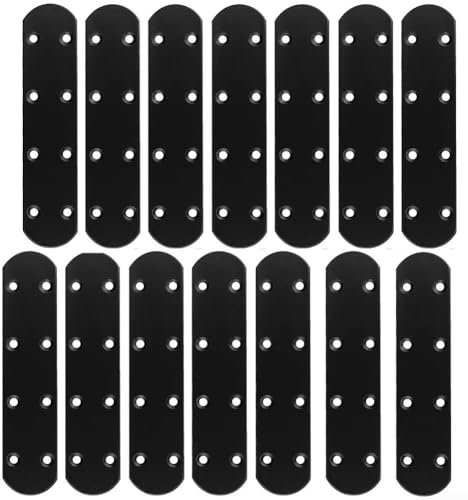 Besttoolifes 12Pcs Black Mending Plate, Double Wide Heavy Duty Flat Bracket For Wood, 6.7” Metal Straight Brace With 8 Holes, Iron Flat Mending Plate For Wood Furniture Shelves Bed Frame Windows