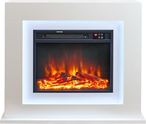 Sureflame Salisbury Electric Fireplace Suite – Pure White 32-Inch Design, Remote Control, LED Flame Effect, Programmable Timer & Thermostat