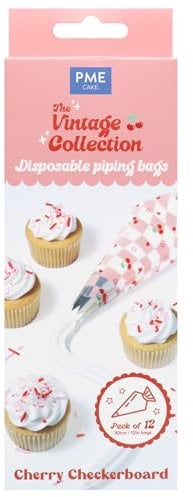 PME VD24IB064 12 Disposable Icing Piping Bags, Valentines Cherry Checkerboard, Plastic