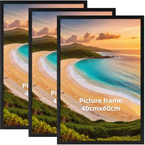Hoikwo Lot de 3 Cadre 40x60 cm Noir, Cadre 60x40 cm en Aluminium, Pour, Poster, Photos, Puzzles, Suspension Horizontale ou Verticale