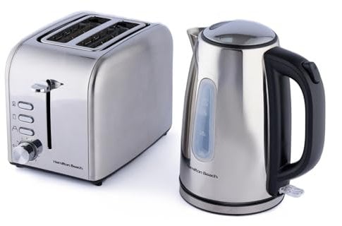 Hamilton Beach Kettle & Toaster Set, Electric Kettle, 1.7L, Toaster 2 Slice, Rise, Stainless Steel, Boil Dry Protection, Rapid Boil, 6 Browning Settings, Defrost, Reheat & Cancel, Polished - HBRISE2P