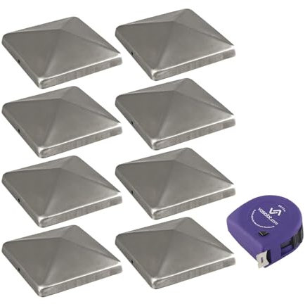 vasalat Pfostenkappe 7x7 cm - Pfosten Abdeckkappen - Pfostenabdeckung aus rostfreiem Edelstahl inklusive Schrauben - 8 Stück