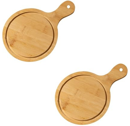 2 vassoi per pizza in bambù con manico, tagliere per pizza, piatti per pizza in legno per gli appassionati di cucina (17,8 cm)