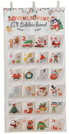 Calendario de cuenta regresiva de Navidad de lona con 24 bolsillos rellenables para colgar en la pared, decoración de Adviento, bolsa de regalo hecha a mano