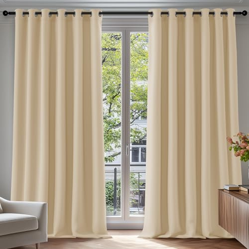 Deconovo Blackout Curtains Eyelet, Super Soft Thermal Insulated Noise Redudcing Bedroom Curtains for Living Room, 90 x 108 Inch, Biscotti Beige, 2 Panels