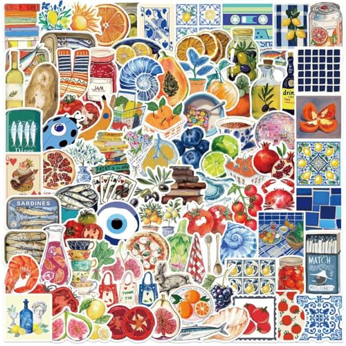 100 Pack Waterproof Vinyl Stickers - Aesthetic Summer Decals for Scrapbooking, Journals, Laptops, Water Bottles | Cute Cartoon Watercolor Designs | Unique Gift Ideas for Girls, Teens, Adults