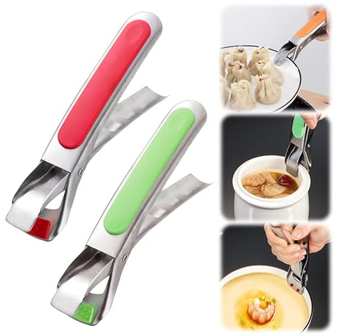 2PCS Kitchen Tongs for Cooking, 2025 New Multi-Purpose Silicone Anti-Scald Bowl Dish Holder Clip for Kitchen, Plate Gripper Compatible with Instant Pot Accessories, Microwave, Oven (Red & Green)